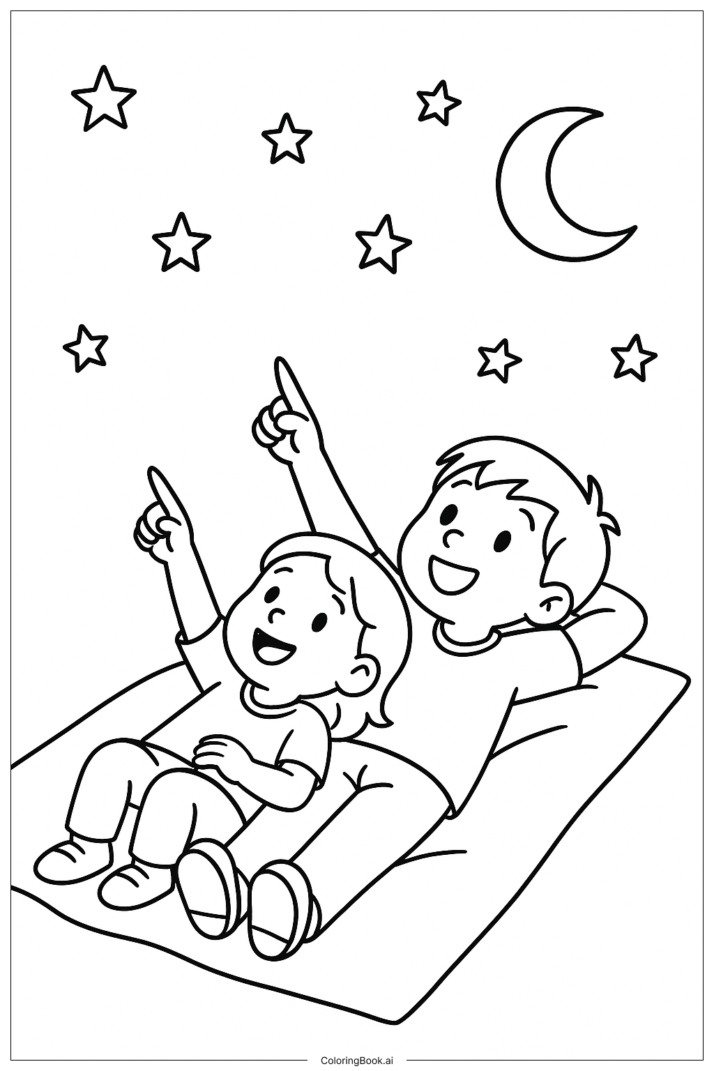 親友と星を見上げるの塗り絵ページ