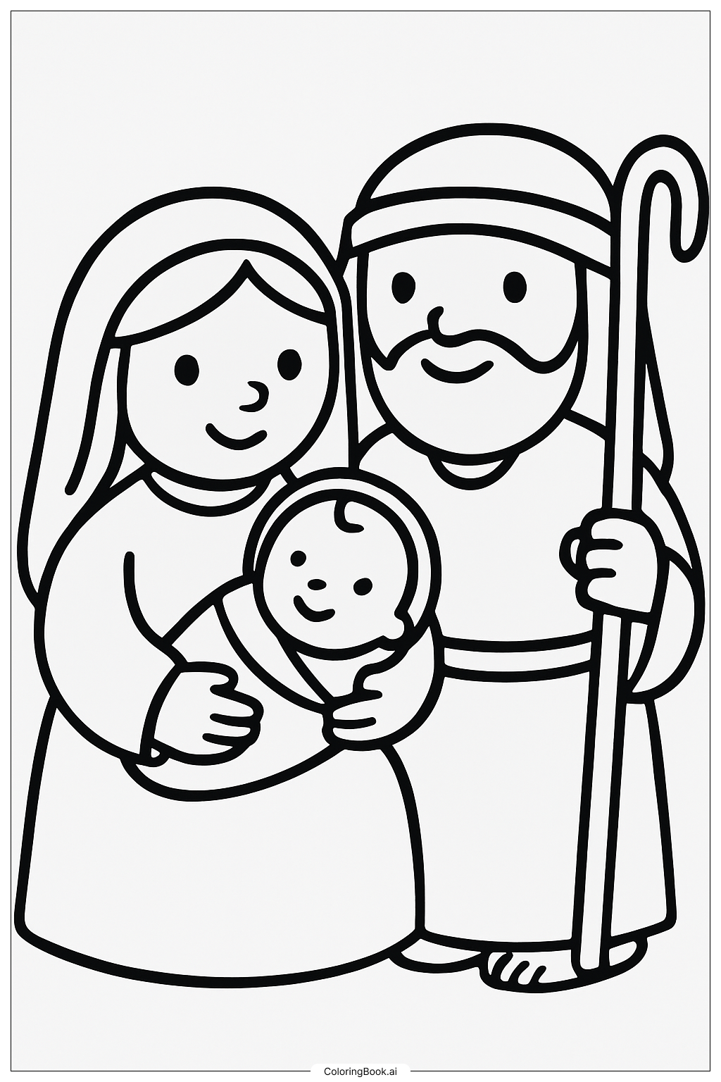  Página para colorear de Bebé Jesús con María y José 