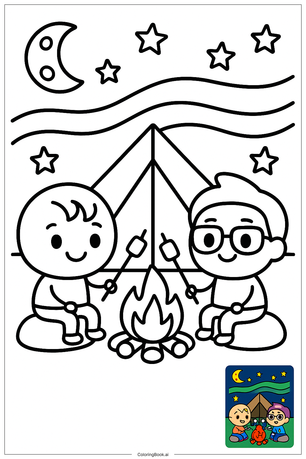  Lankybox Friends Camping Under Northern Lights Coloring Page 