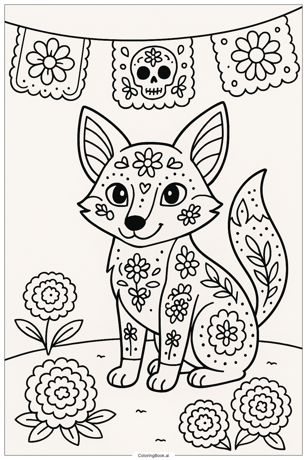 亡灵节阿莱布里赫精神狐狸填色页