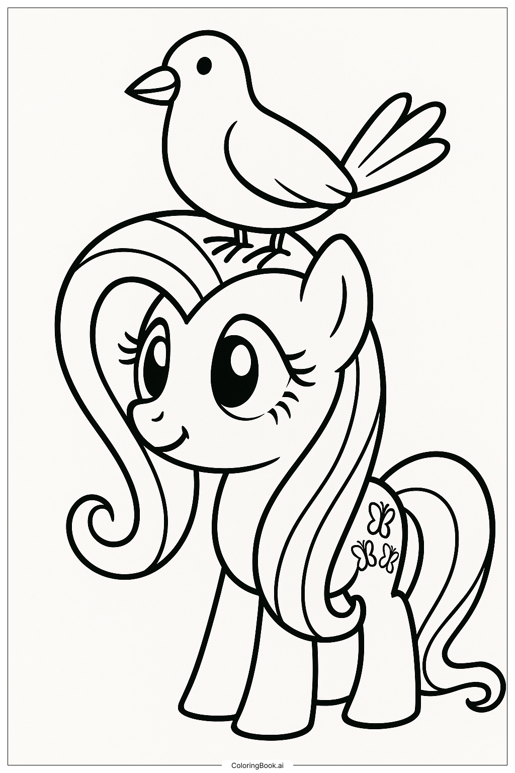  Trang tô màu Chú Chim Đậu Trên Đầu Fluttershy 