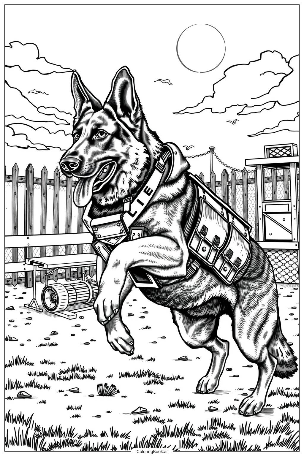  Police Dog German Shepherd in Action Coloring Page 