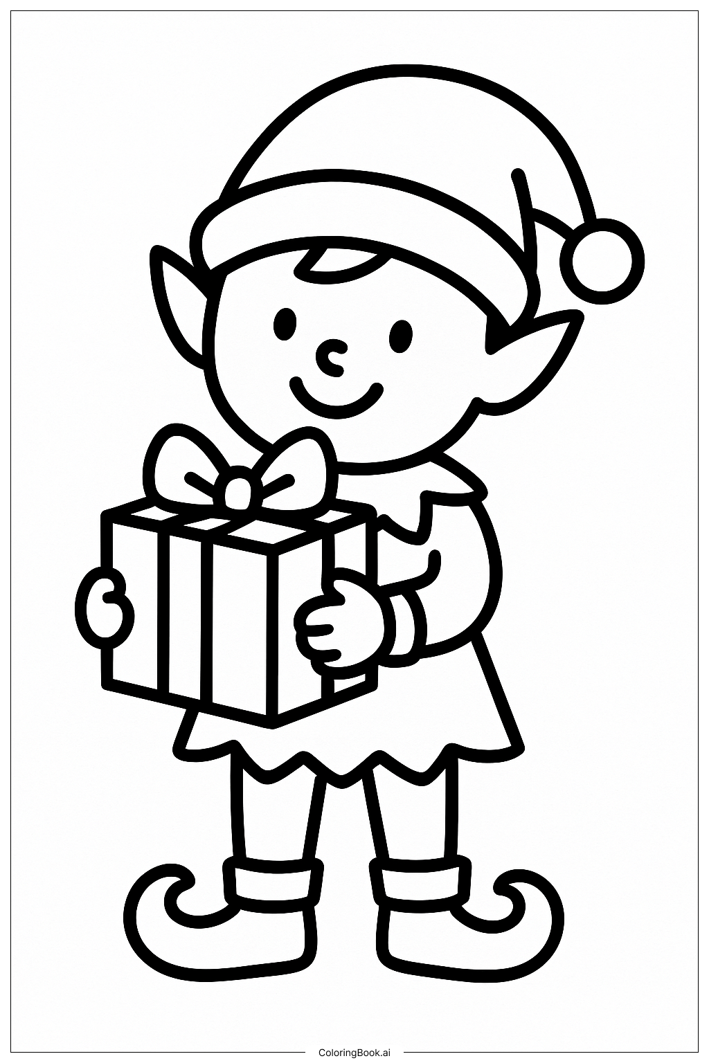  Christmas Elf Holding a Gift填色页 