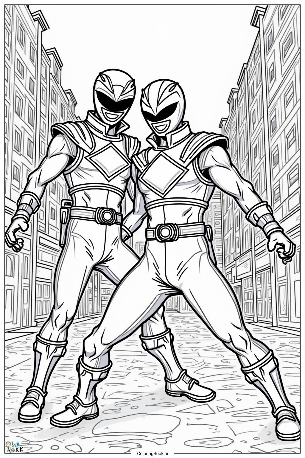  Página para colorear de Power Rangers Beast Morphers en Acción 