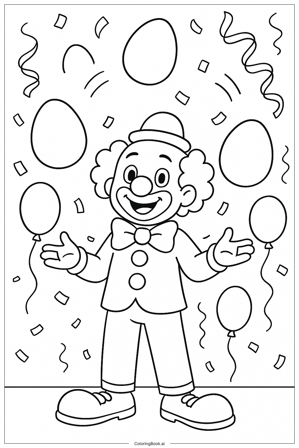  A Clown Juggling Three Colorful Eggs Coloring Page 