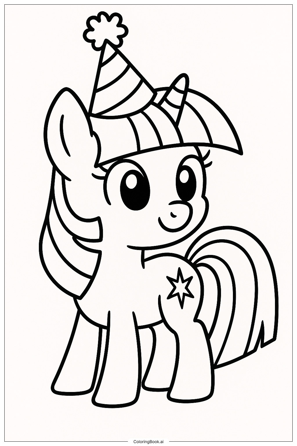  Page de coloriage Twilight Sparkle avec un chapeau de fête 
