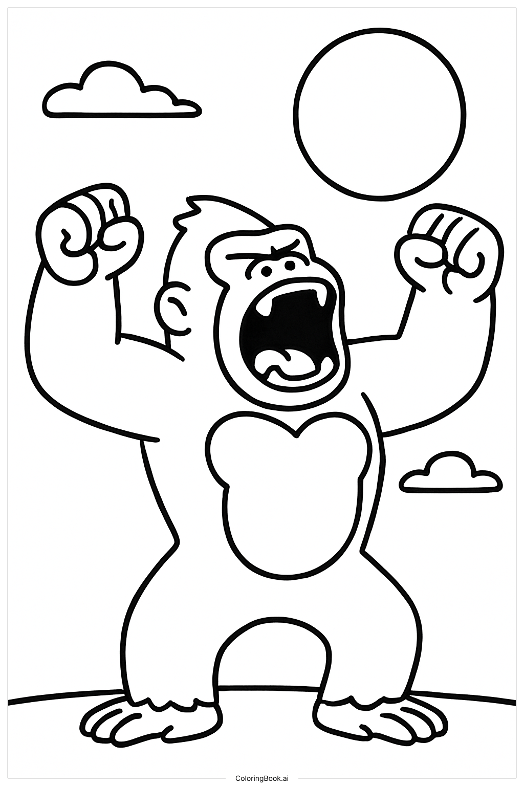  King Kong Howling with Full Moon Coloring Page 