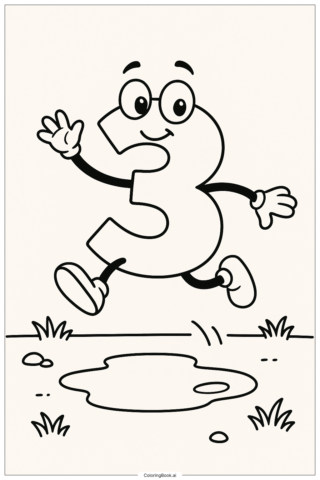  跳跃数字三越过水洼填色页 