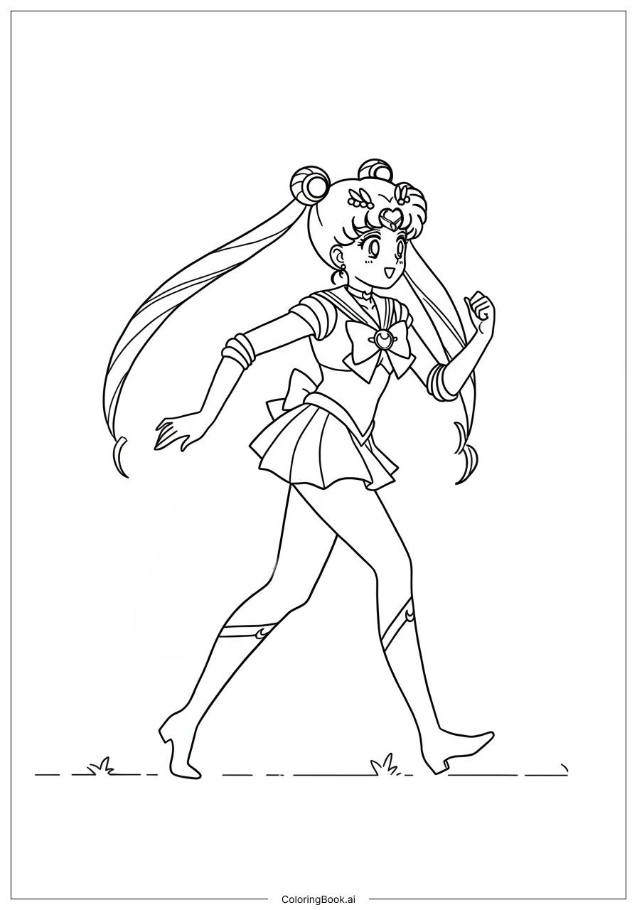  Sailor Moon Running Coloring Page 