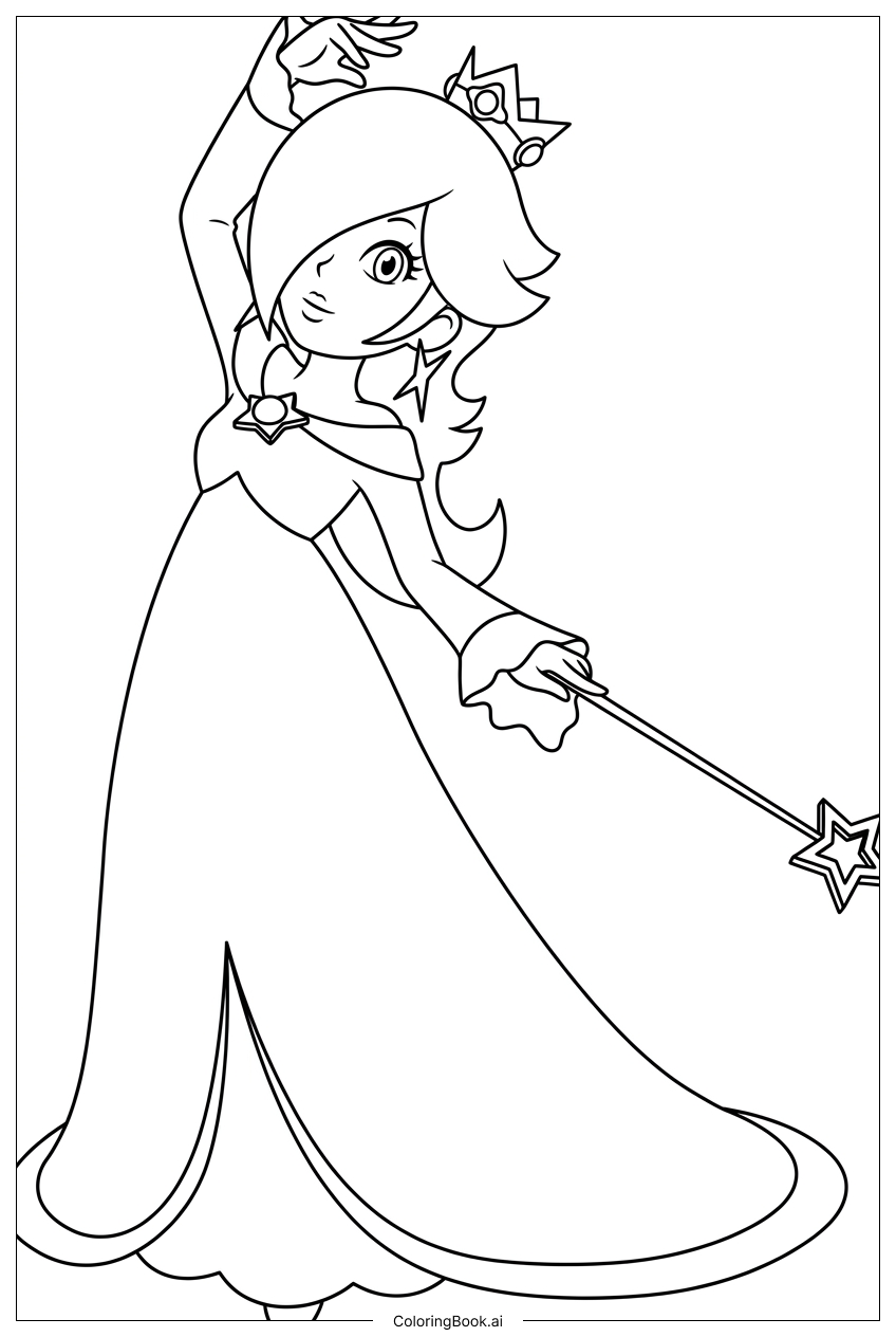  ロゼリーナが杖で渦巻き魔法をかけるの塗り絵ページ 