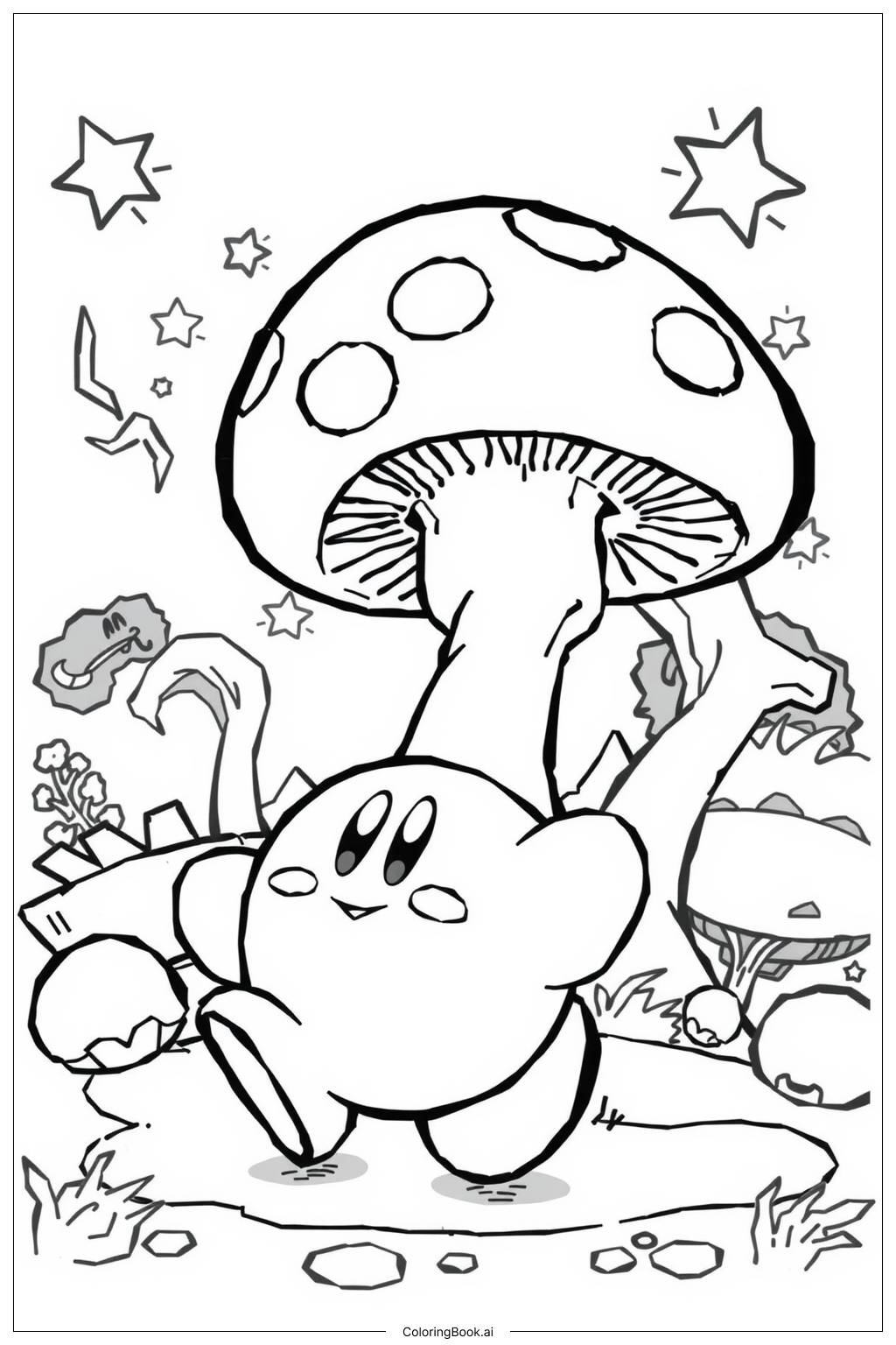  Kirby exploring a magical forest Coloring Page 