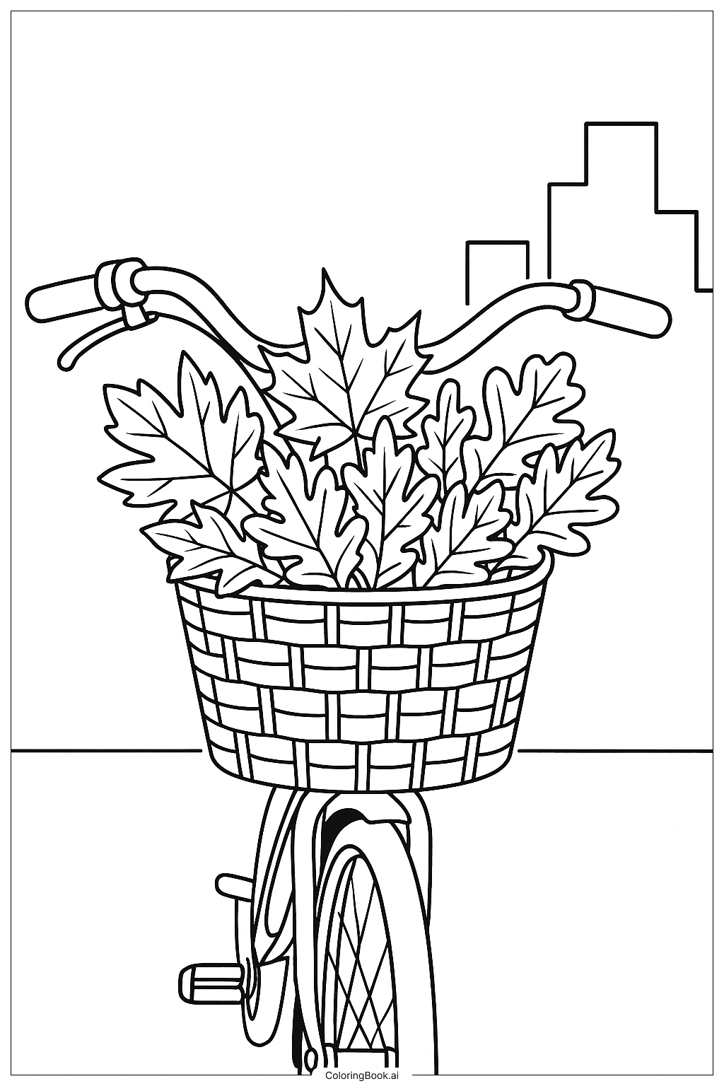 Página para colorir de Cesta de Bicicleta com Folhas de Outono