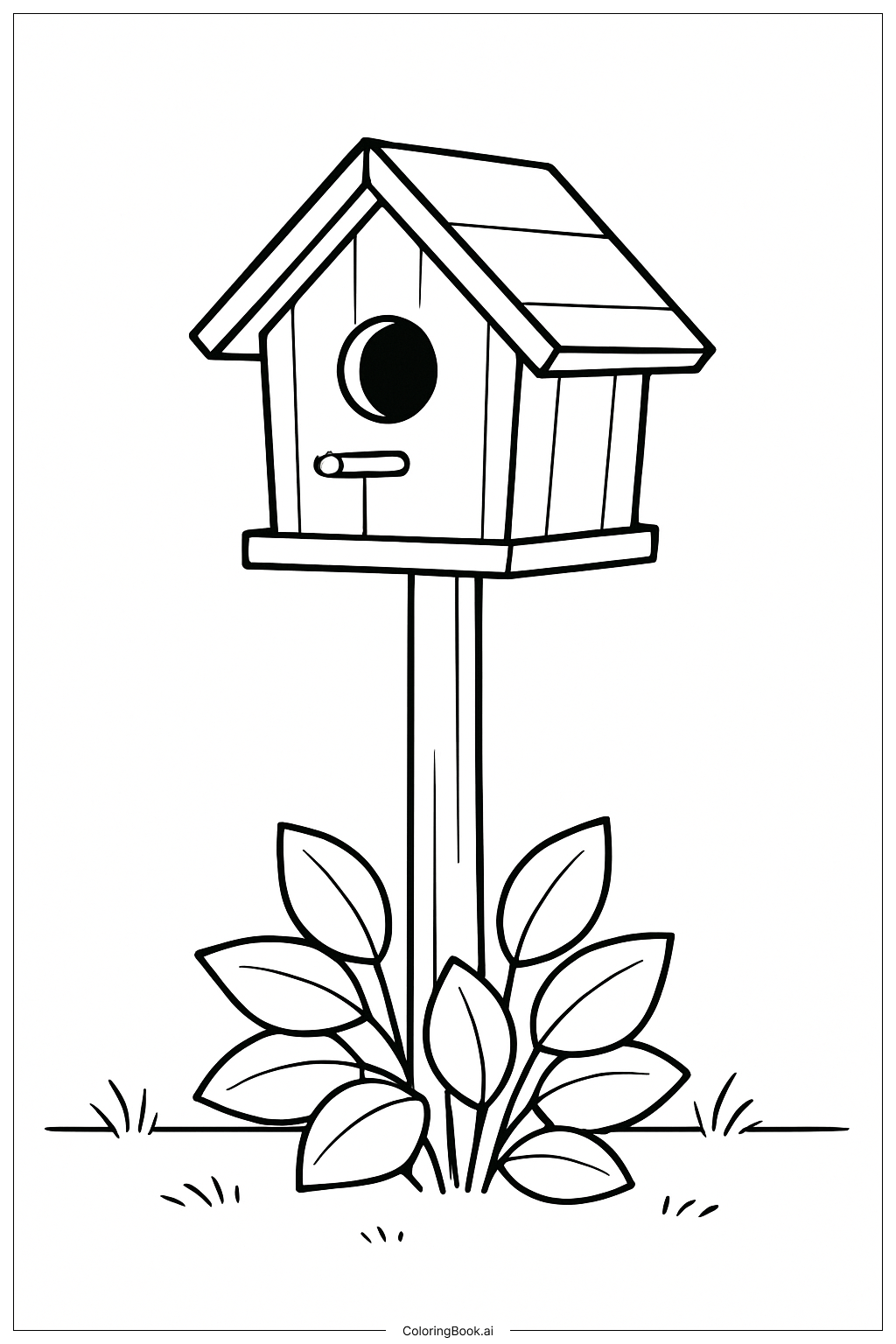 Página para colorir de Casinha de Pássaro com Folhas de Outono