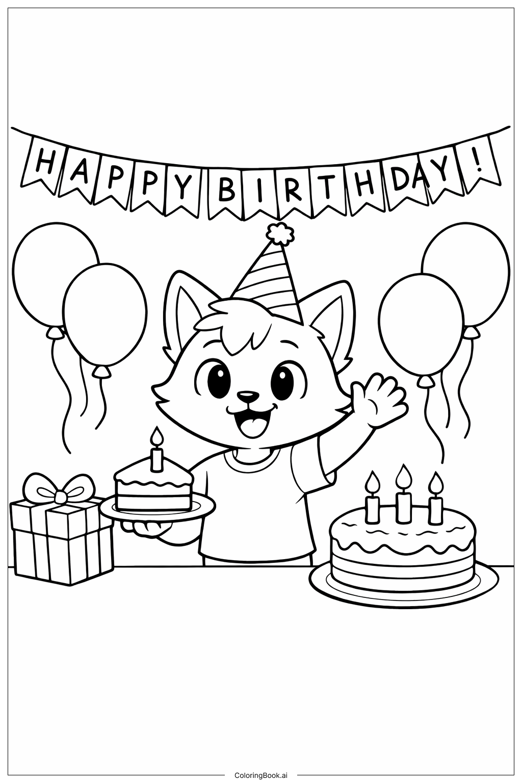  生日派对角色填色页 