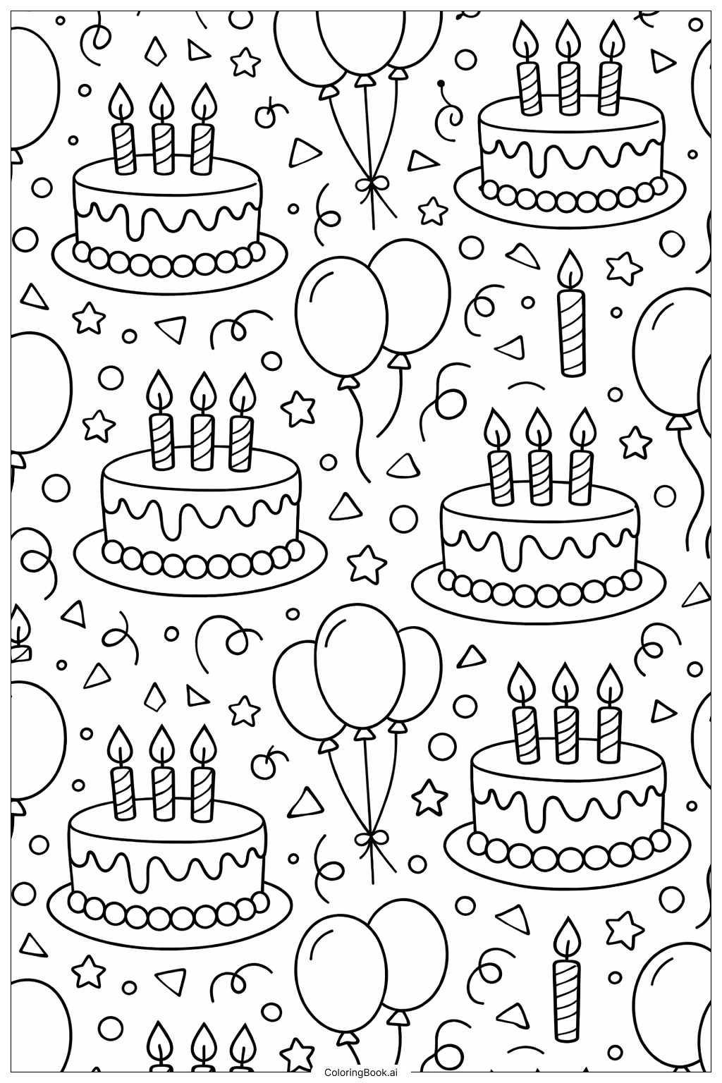  生日蛋糕图案填色页 
