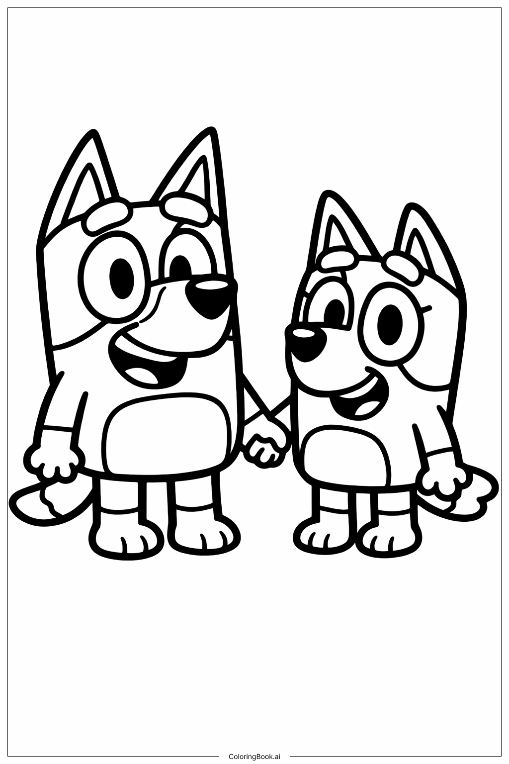  Bluey und Bingo halten Händchen Ausmalseite 
