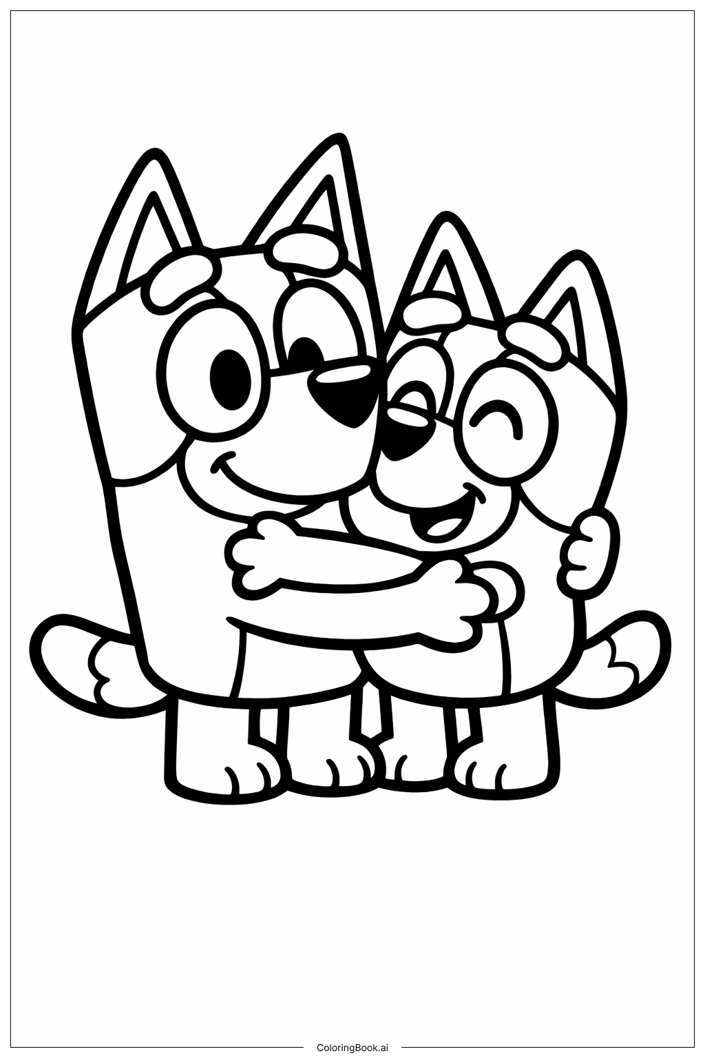  Bluey und Bingo umarmen sich Ausmalseite 