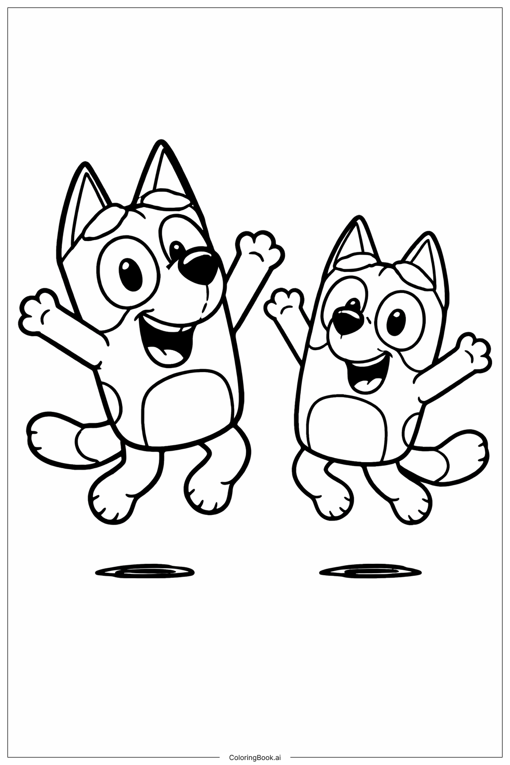  Bluey und Bingo springen Ausmalseite 