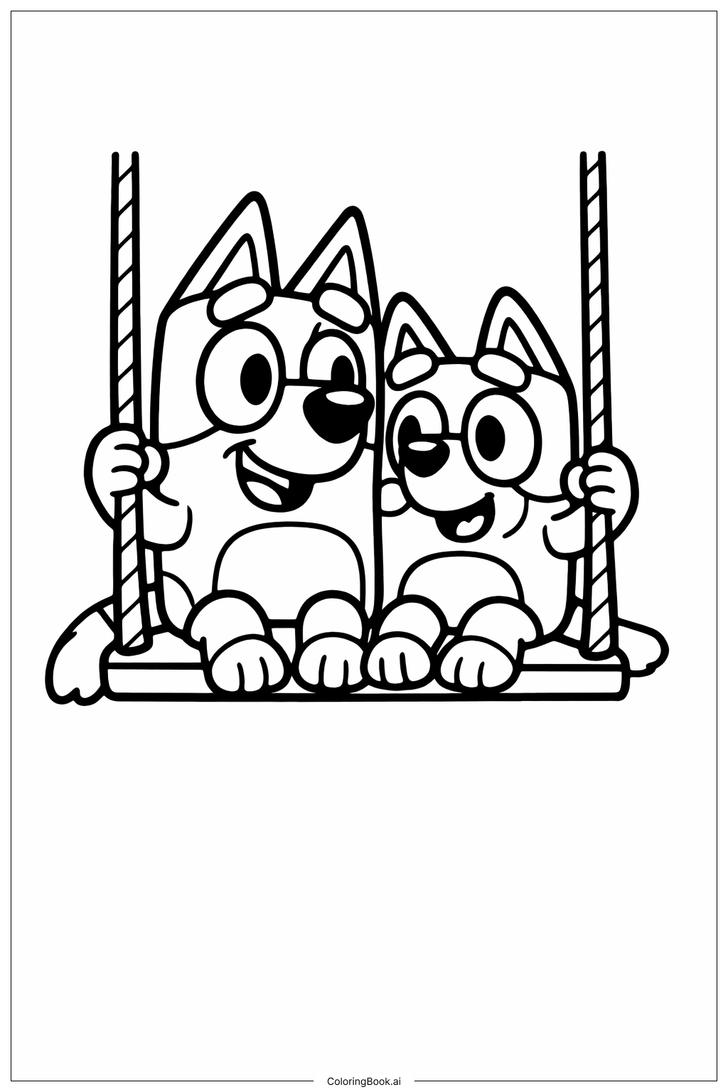  Bluey und Bingo auf der Schaukel Ausmalseite 