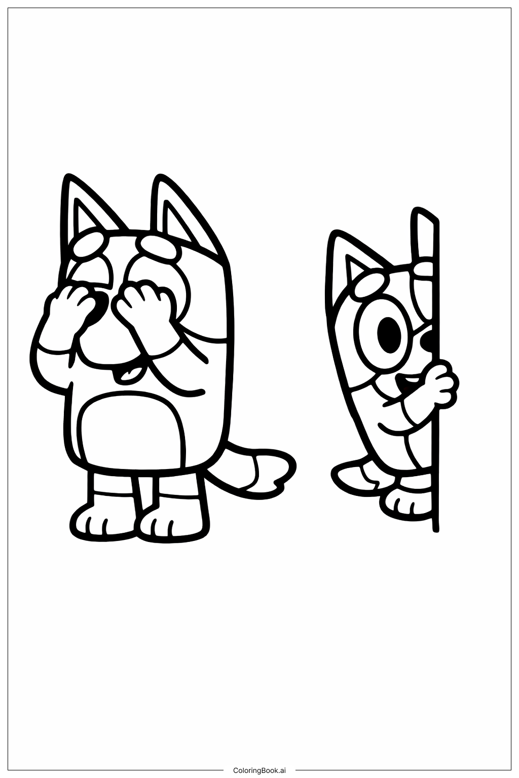  Bluey und Bingo spielen Verstecken Ausmalseite 