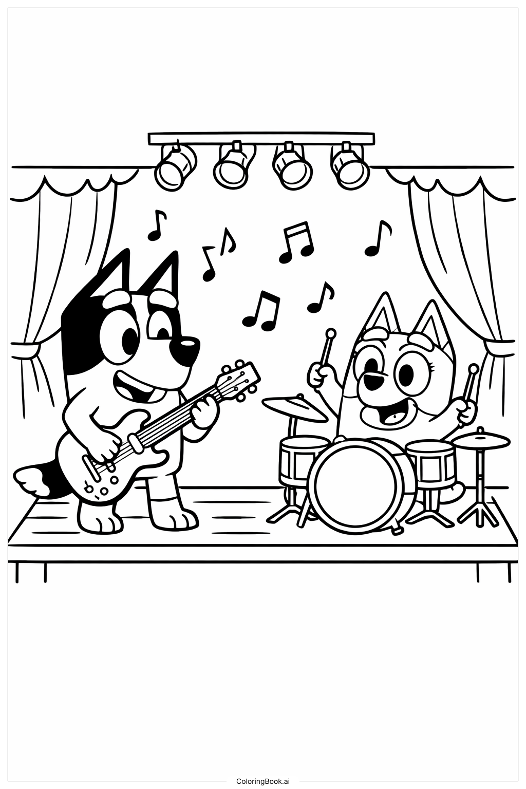 ブルーイとビンゴが楽器を演奏している