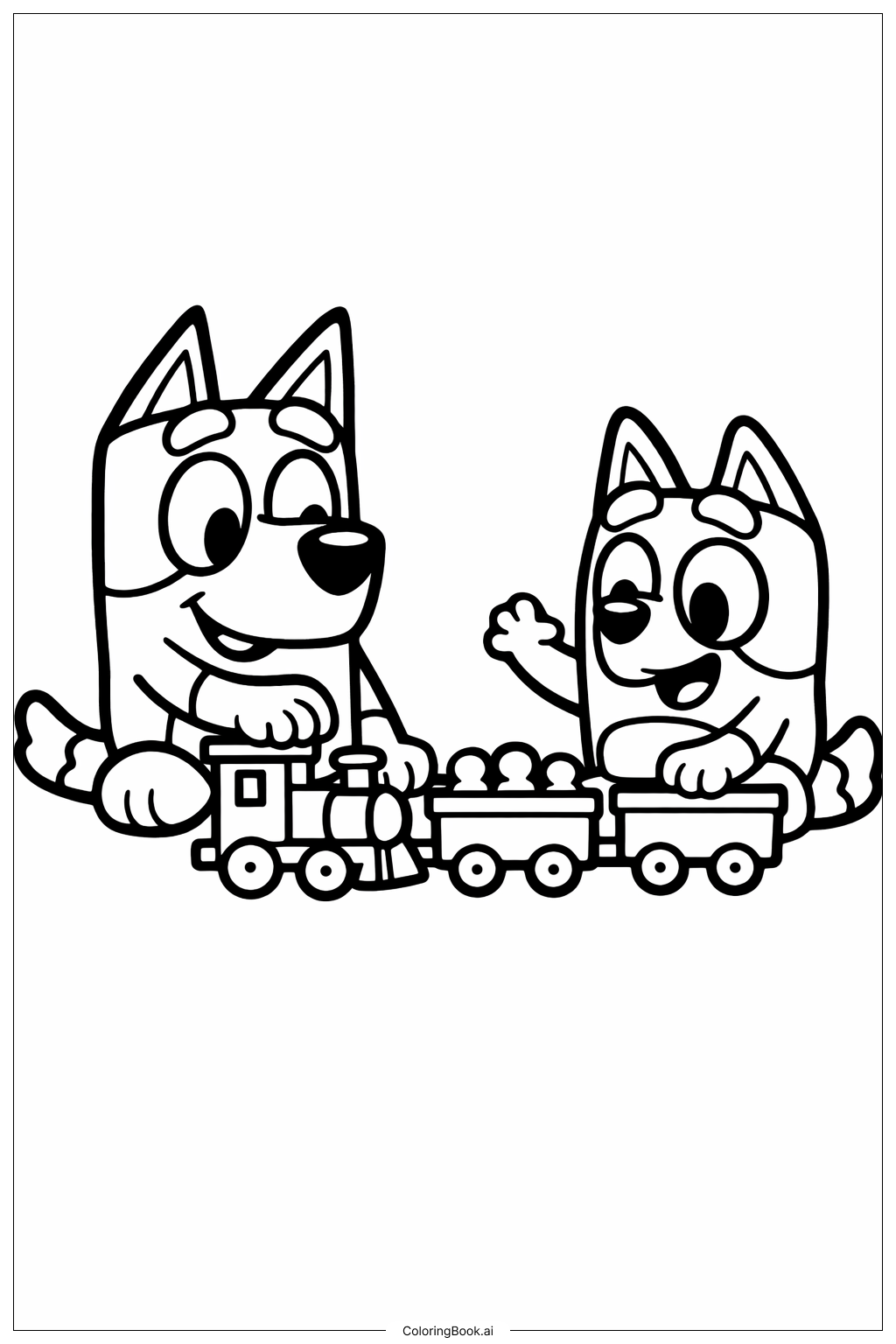  Bluey und Bingo spielen Zug Ausmalseite 