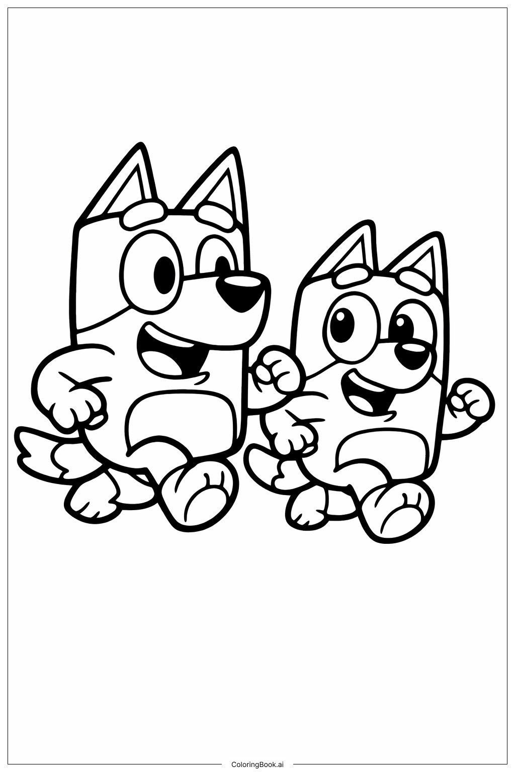  Bluey und Bingo laufen Ausmalseite 