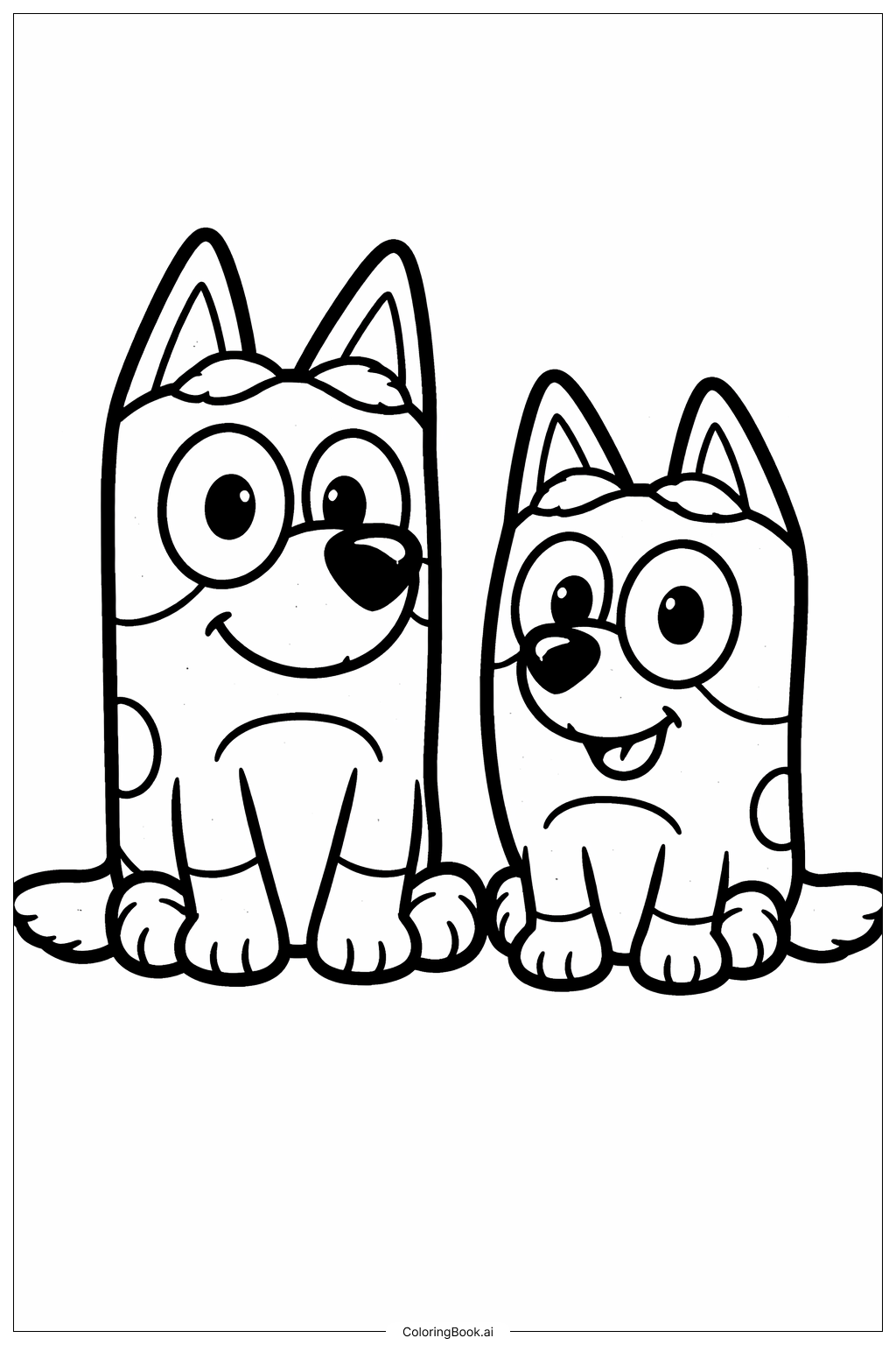  Bluey und Bingo sitzen Ausmalseite 