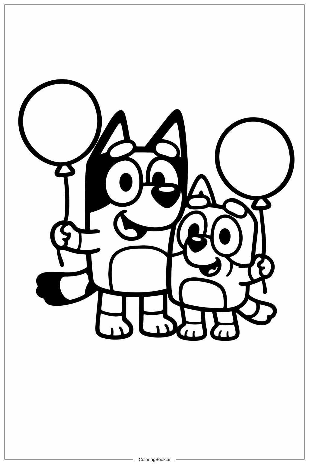  Bluey und Bingo mit Luftballons Ausmalseite 