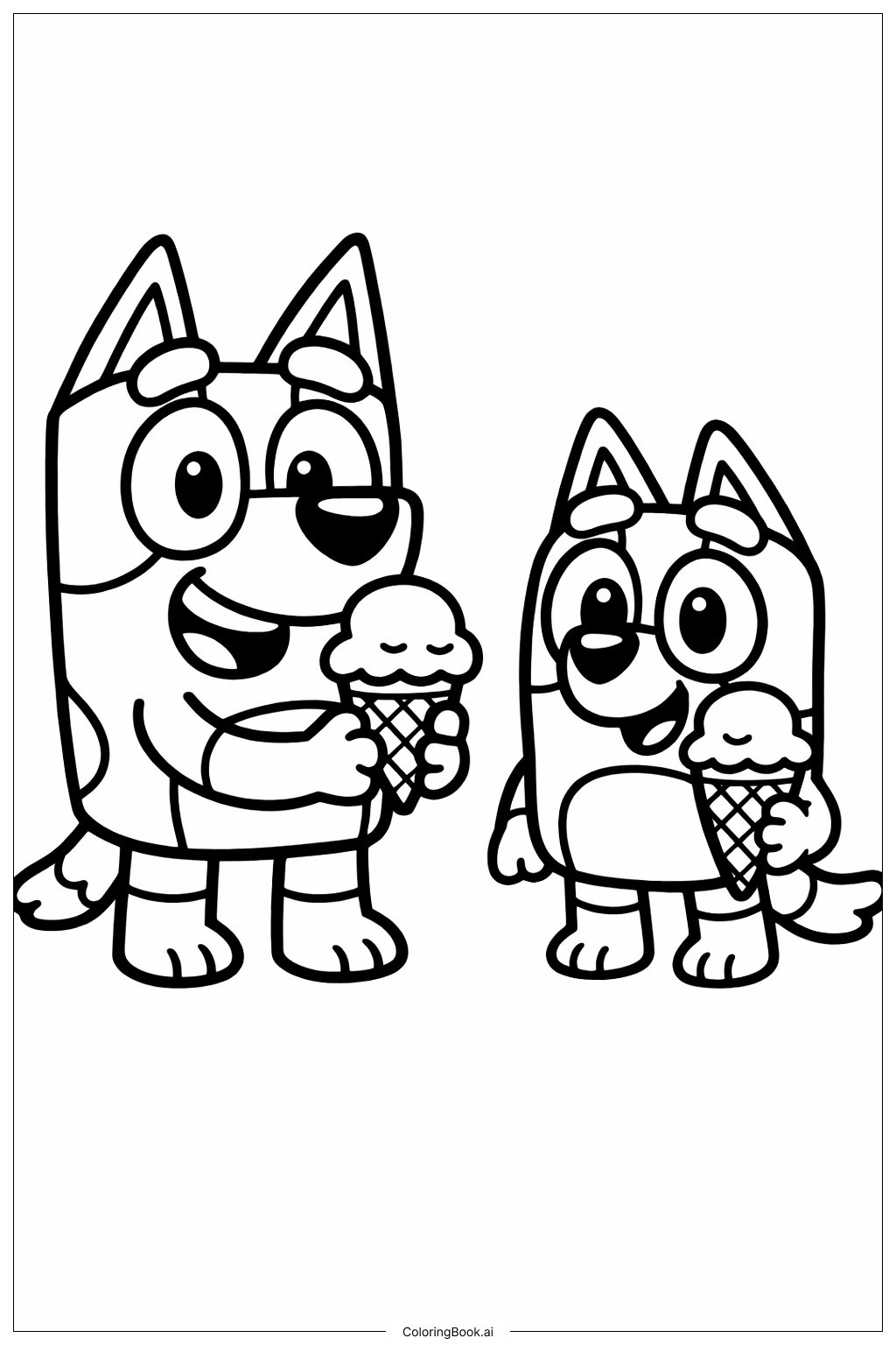  Bluey und Bingo mit Eis Ausmalseite 