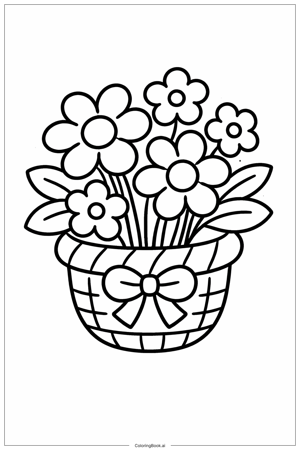 Bouquet Of Flowers In A Basket Coloring Page