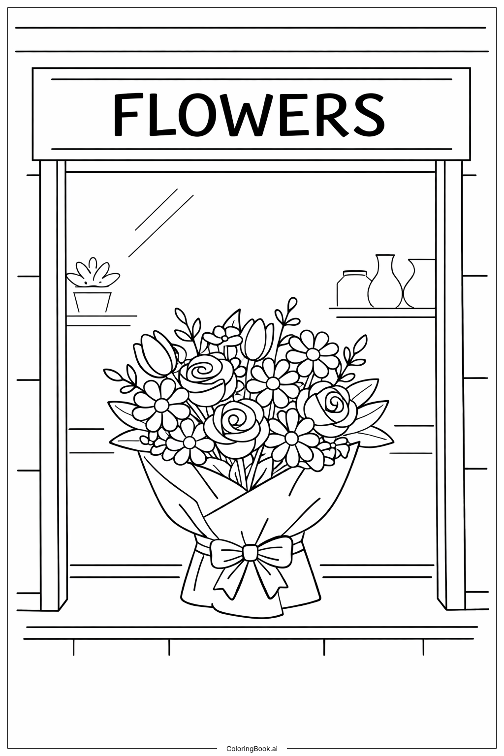 Bouquet Of Flowers In A Shop Window Coloring Page