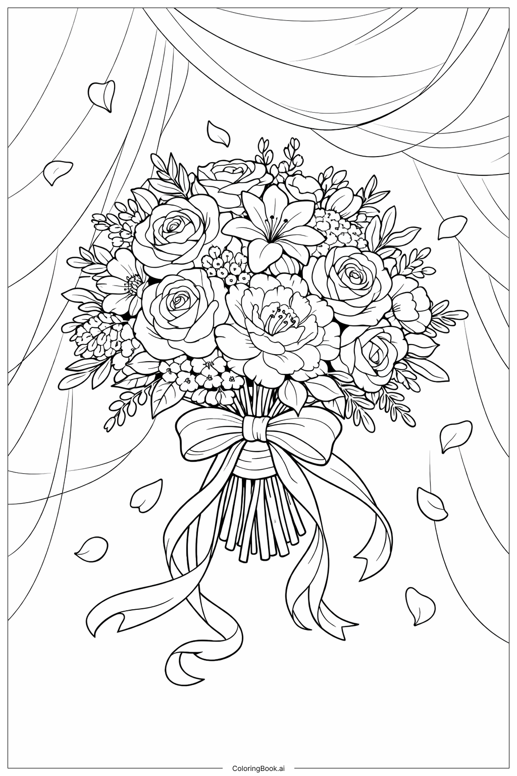 Bouquet Of Flowers In Bridal Arrangement Coloring Page