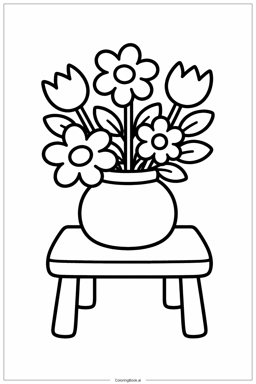 Bouquet Of Flowers On A Table Coloring Page
