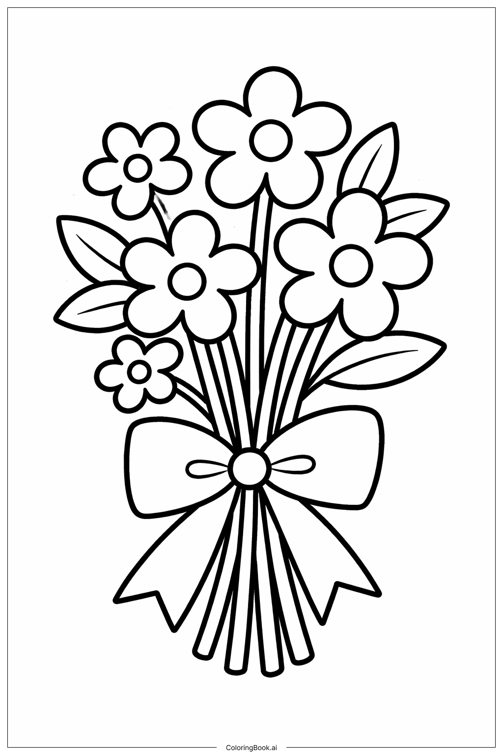 Bouquet Of Flowers With Big Bows Coloring Page