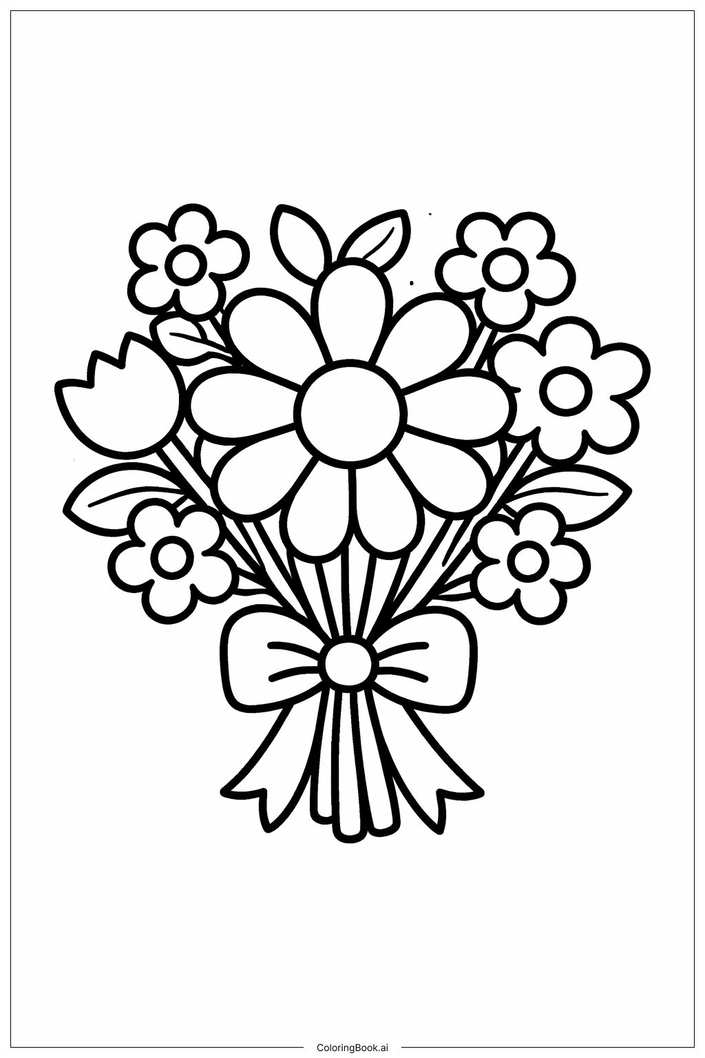Bouquet Of Flowers With Big Daisy Coloring Page