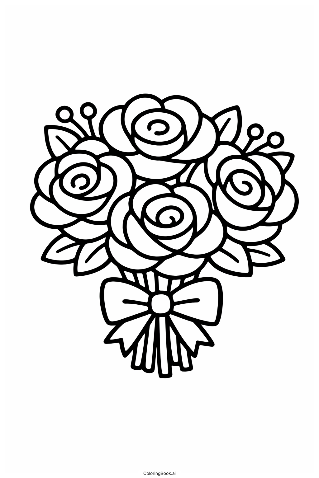 Bouquet Of Flowers With Big Roses Coloring Page