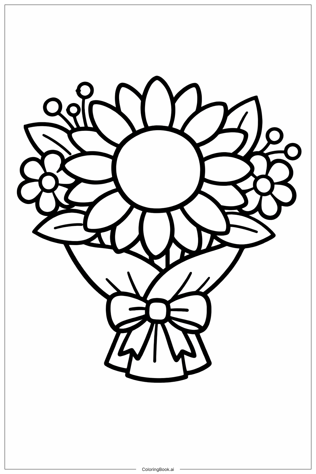 Bouquet Of Flowers With Big Sunflower Coloring Page
