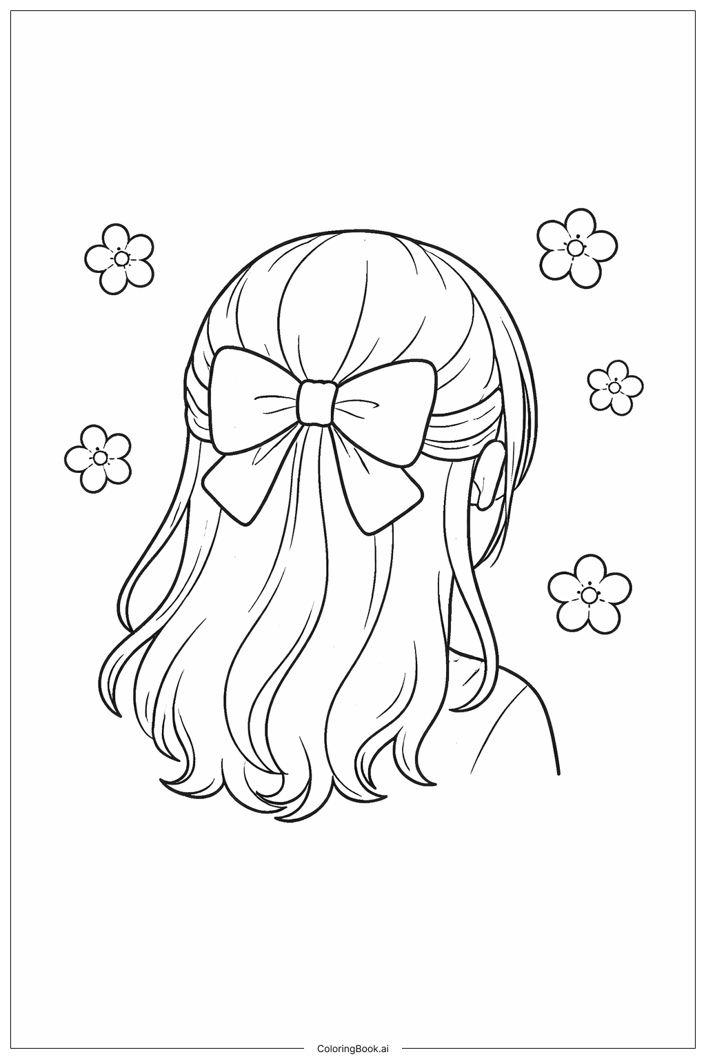  꽃 장식 리본 머리 색칠공부 페이지 