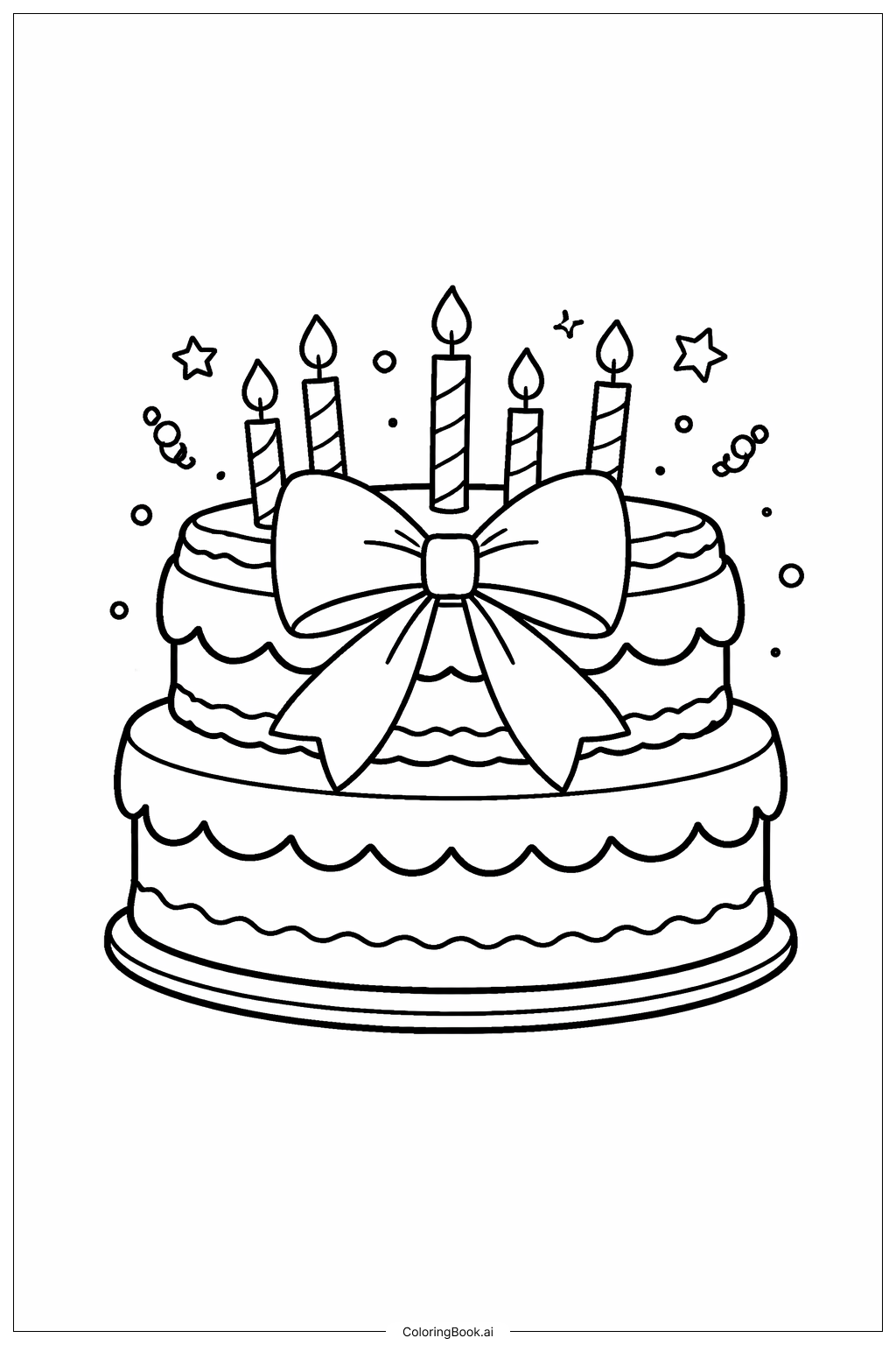  Page de coloriage Noeud sur gâteau d'anniversaire 