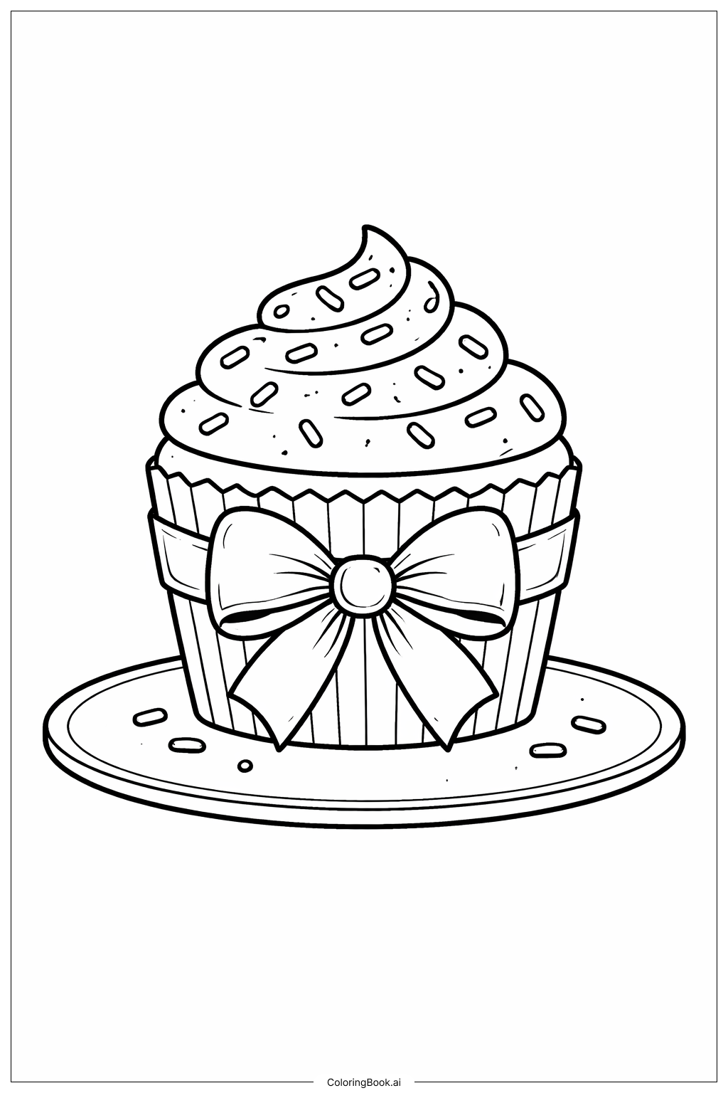  カップケーキのリボンの塗り絵ページ 