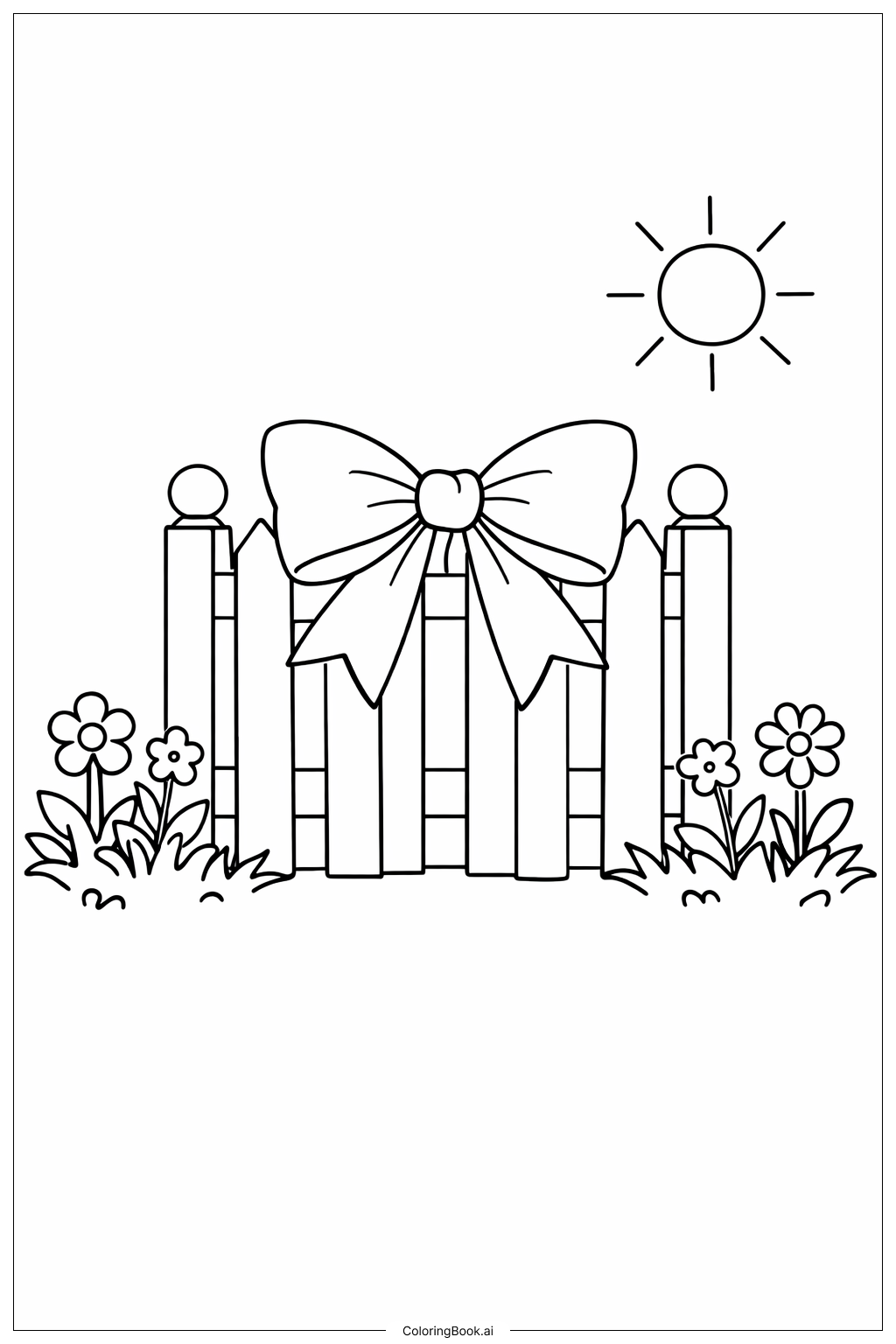  庭の門にリボンの塗り絵ページ 