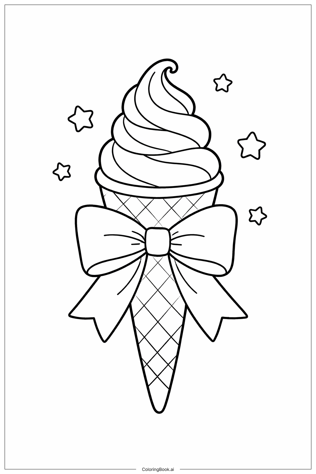  アイスクリームコーンのリボンの塗り絵ページ 