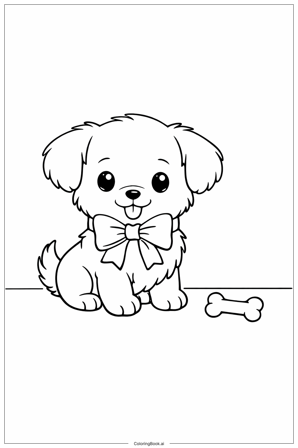  子犬の首輪にリボンの塗り絵ページ 