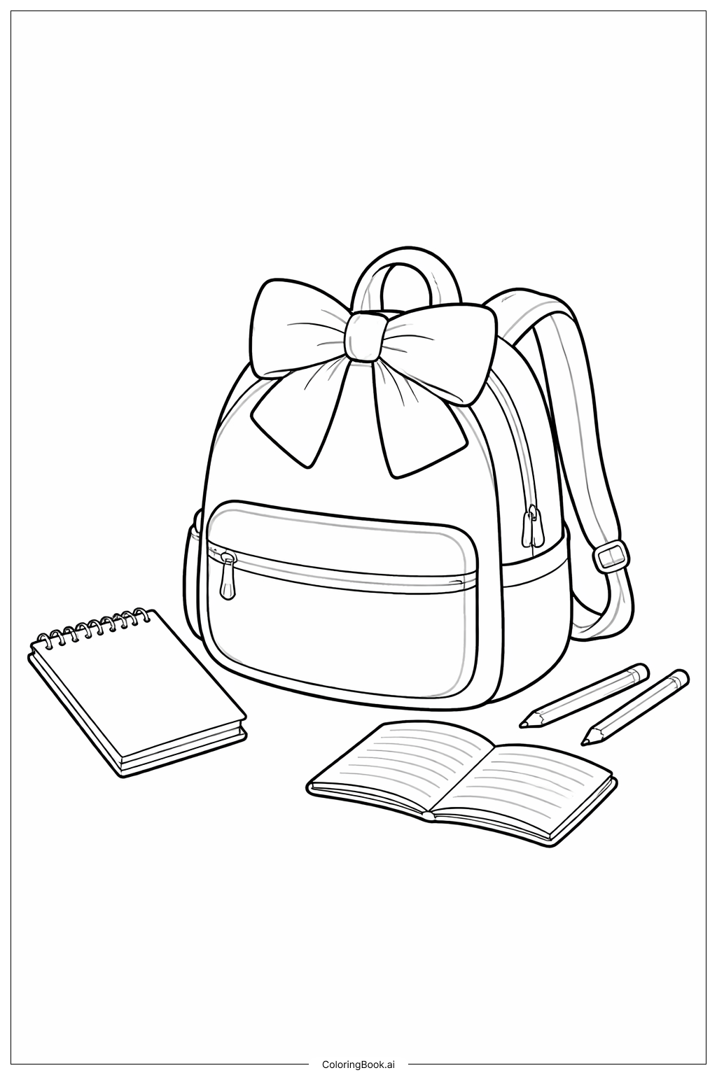  蝴蝶结书包填色页 