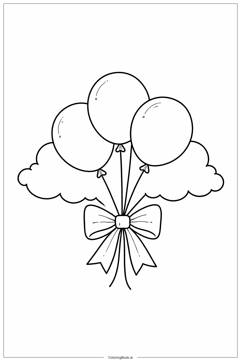  Page de coloriage Noeud avec un bouquet de ballons 
