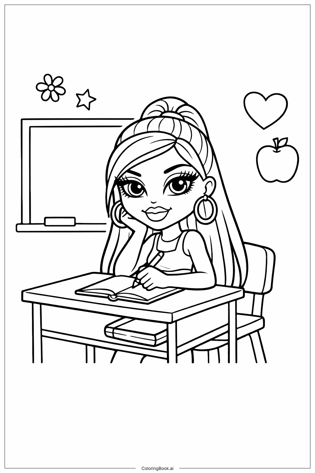  校园里的Bratz娃娃填色页 