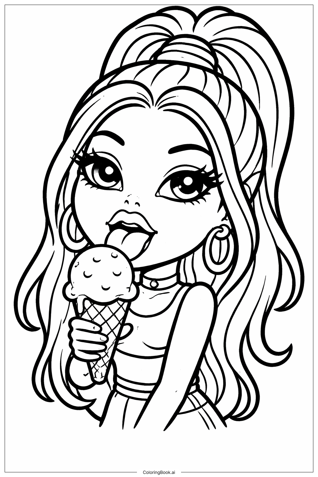  Bratz娃娃吃冰激凌填色页 