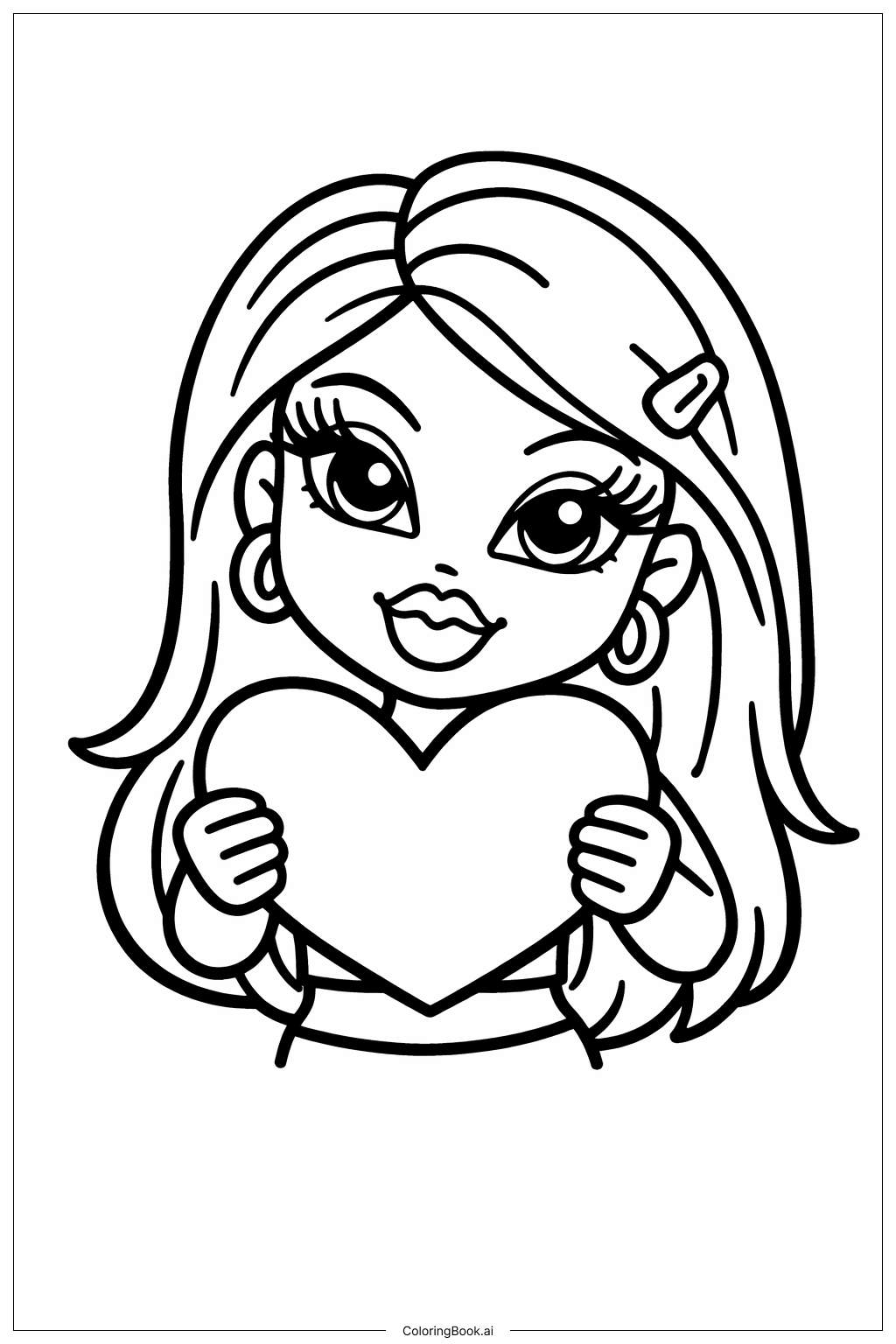  抱着心形的布拉茨娃娃填色页 