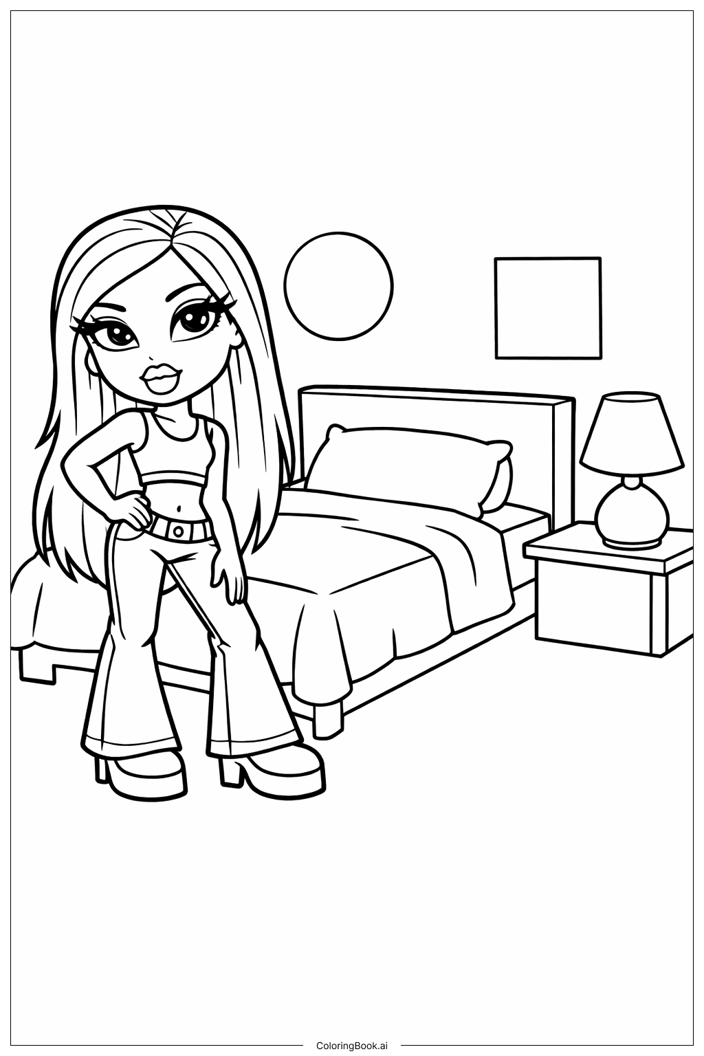  布拉茨娃娃卧室场景填色页 